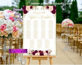 Burgundy Wedding Seating Chart,Burgundy Wedding Seating Plan, (61cw)